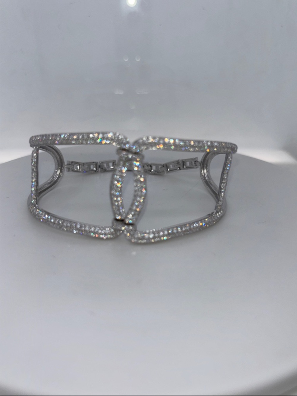 Crystal-Embellished Silver Link Bracelet